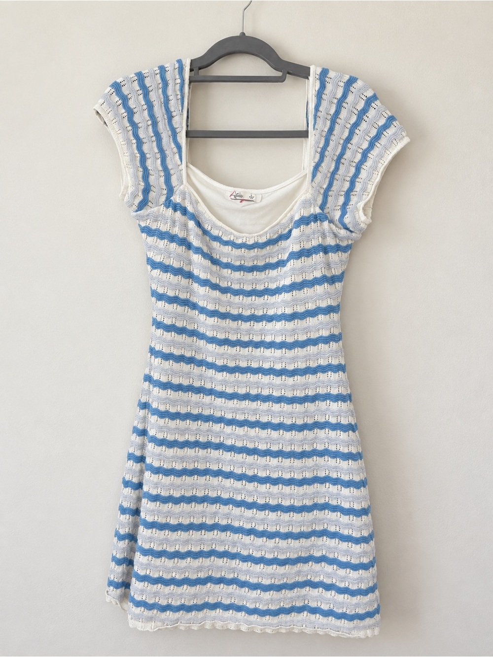 Hollister Blue White Striped Pointelle Knit Dress Size L
